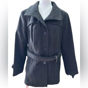 Nicole Miller Women's Black Synthetic Wool Belted Pea Coat Size XL